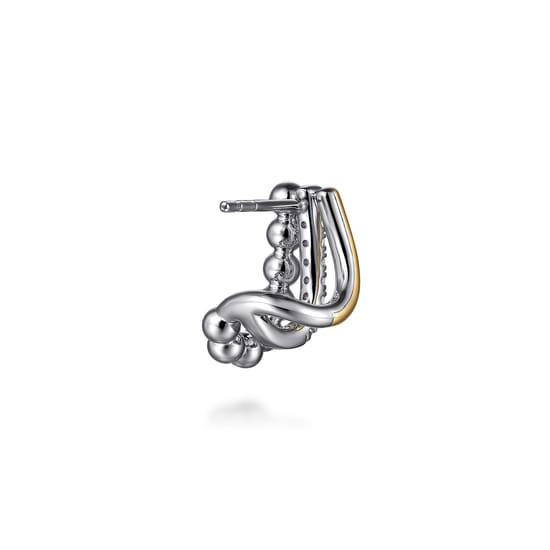 925 Sterling Silver and 14K Yellow Gold White Sapphire J Hoop Earrings-Bujukan angle 3