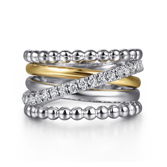 Gabriel - 925 Sterling Silver and 14K Yellow Gold White Sapphire Wide Band Ring-Bujukan
