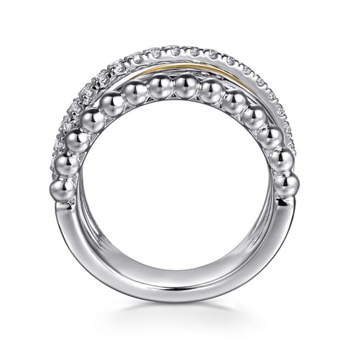 925 Sterling Silver and 14K Yellow Gold White Sapphire Wide Band Ring-Bujukan