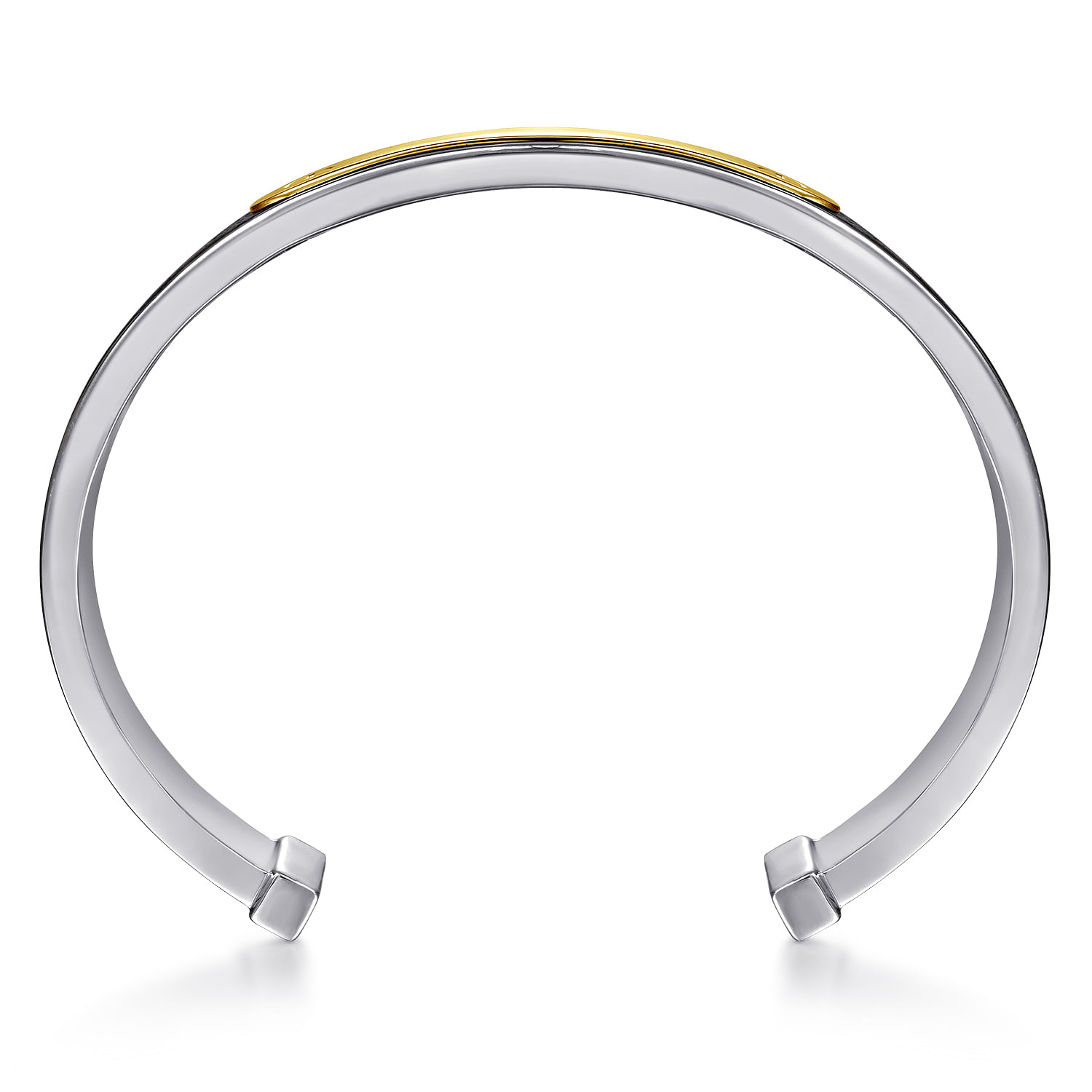 925 Sterling Silver and 14K Yellow Gold and Leather Open ID Bracelet