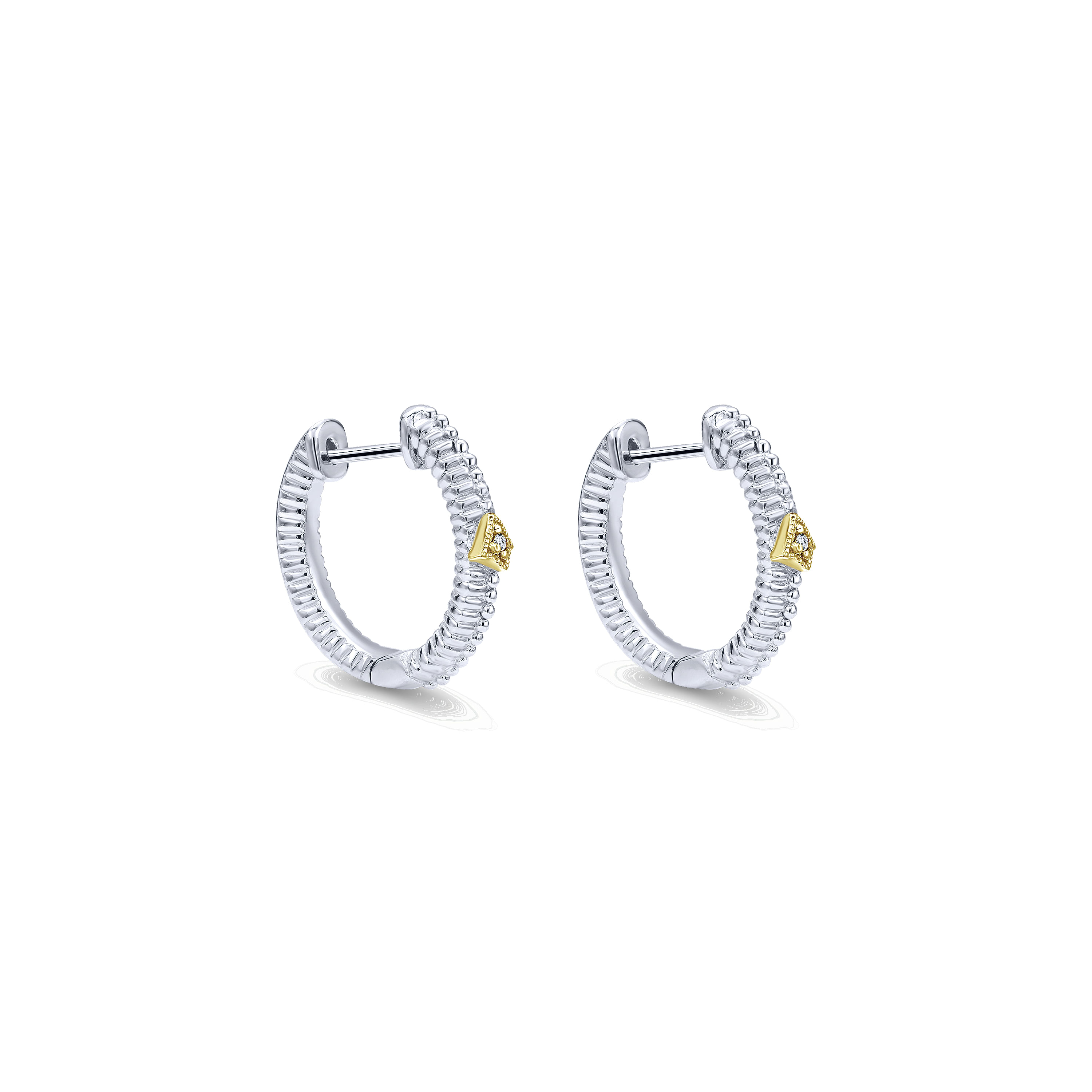 925 Sterling Silver and 18K Yellow Gold 10mm Round Classic Diamond Huggies