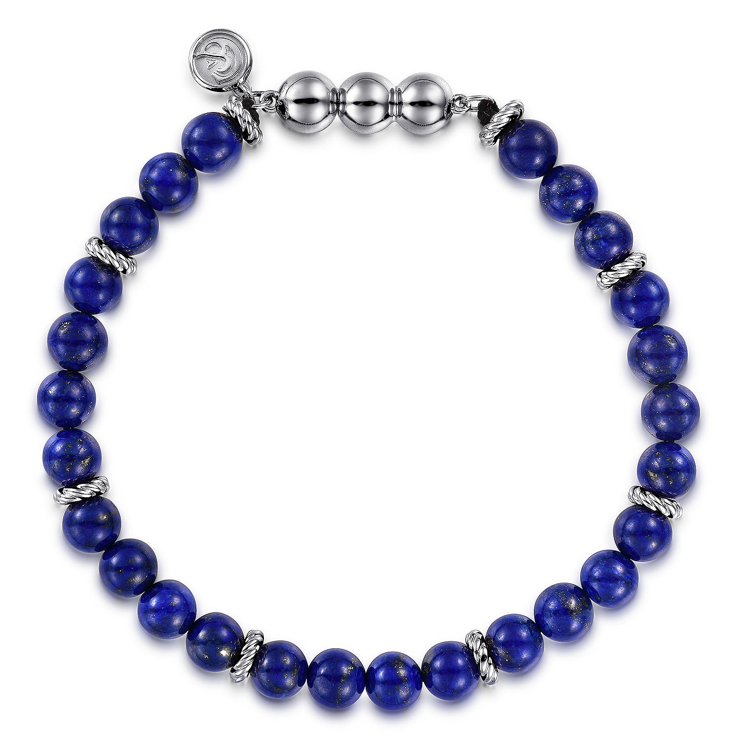 925 Sterling Silver and 6mm  Lapis Beaded Bracelet