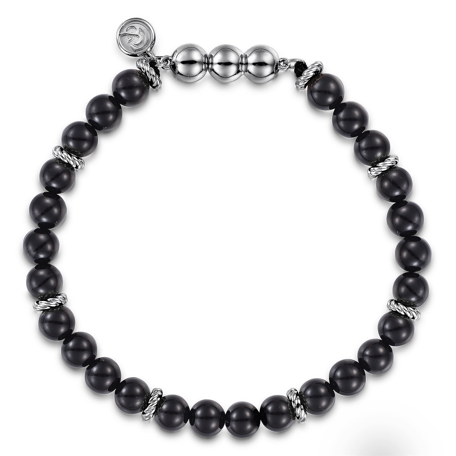 925 Sterling Silver and 6mm Black Onyx Beaded Bracelet