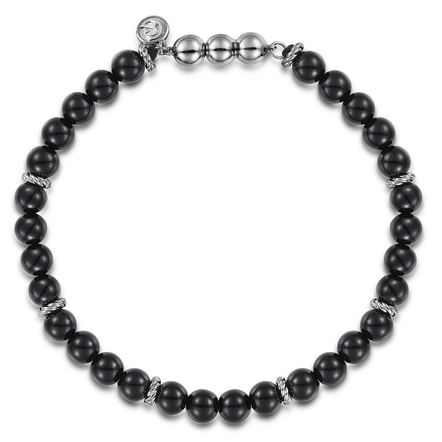 925 Sterling Silver and 6mm Black Onyx Beaded Bracelet