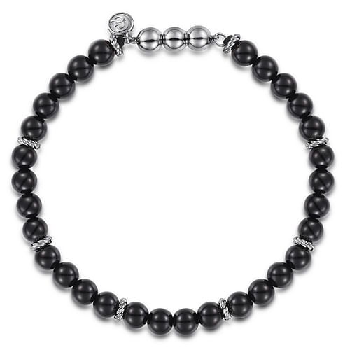 925 Sterling Silver and 6mm Black Onyx Beaded Bracelet