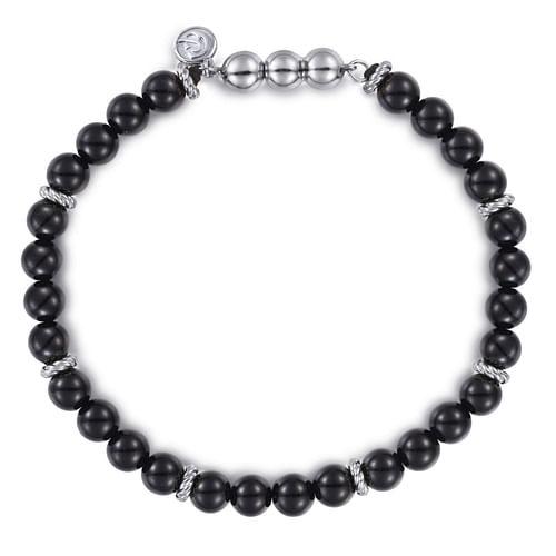 925 Sterling Silver and 6mm Black Onyx Beaded Bracelet