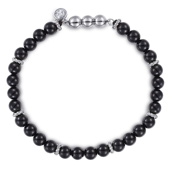 Gabriel - 925 Sterling Silver and 6mm Black Onyx Beaded Bracelet