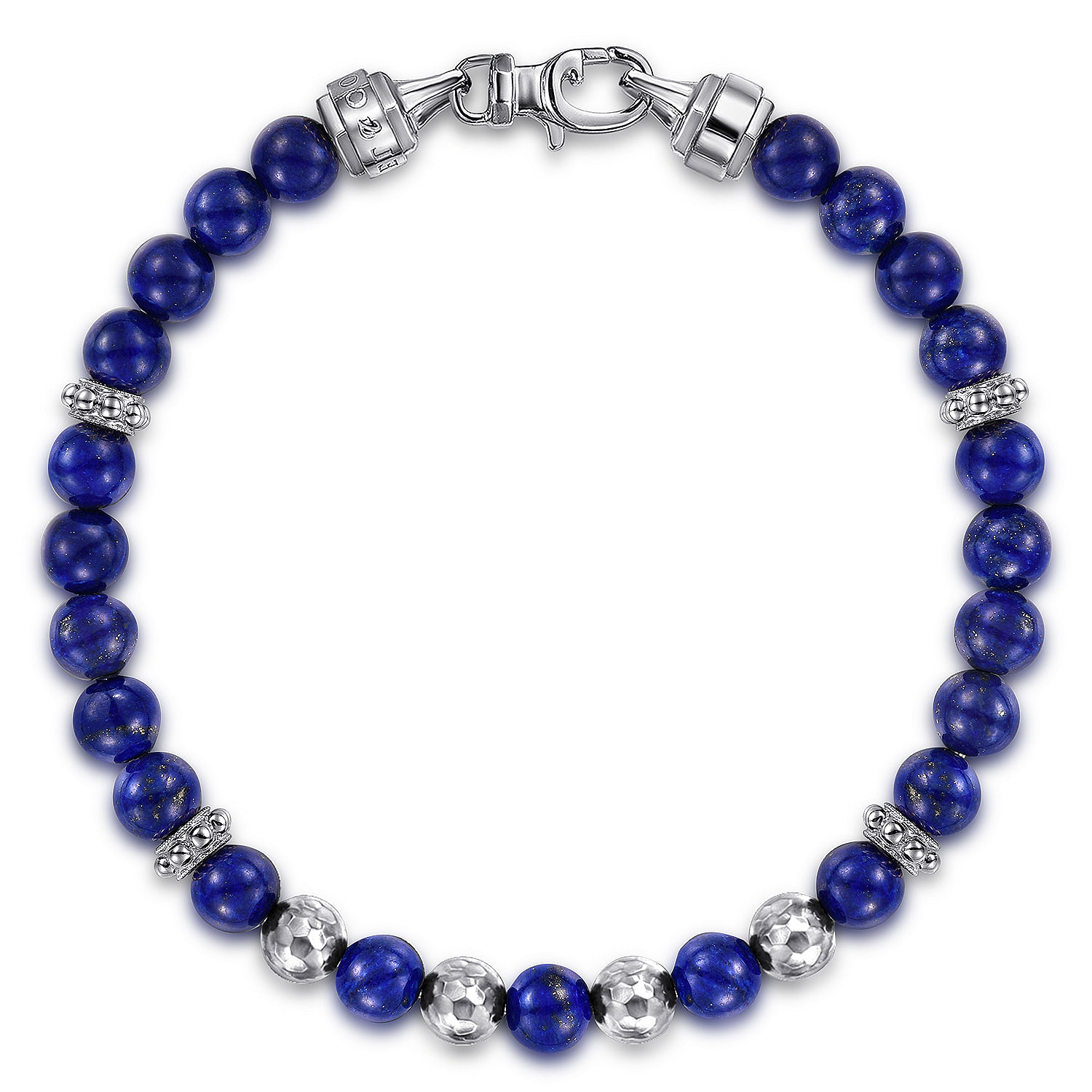 Gabriel - 925 Sterling Silver and 6mm Lapis Beaded Bracelet