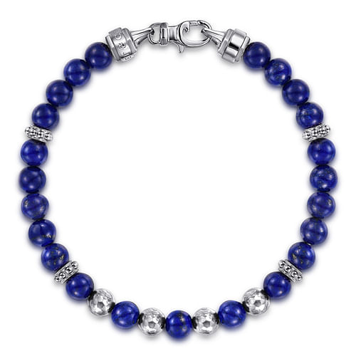 925 Sterling Silver and 6mm Lapis Beaded Bracelet