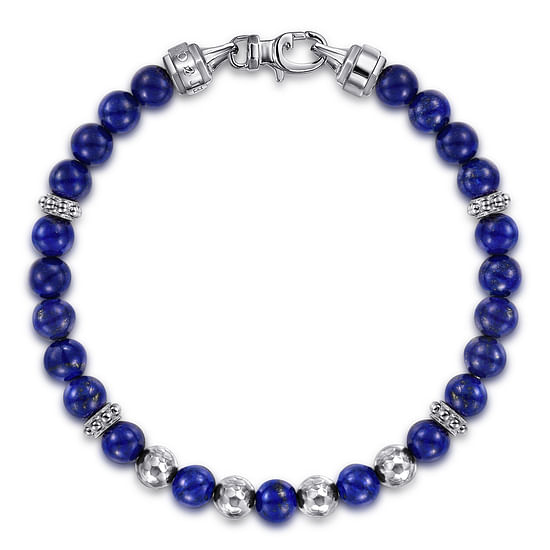 Gabriel - 925 Sterling Silver and 6mm Lapis Beaded Bracelet