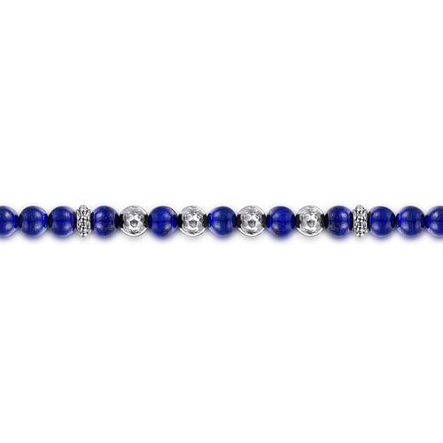 925 Sterling Silver and 6mm Lapis Beaded Bracelet