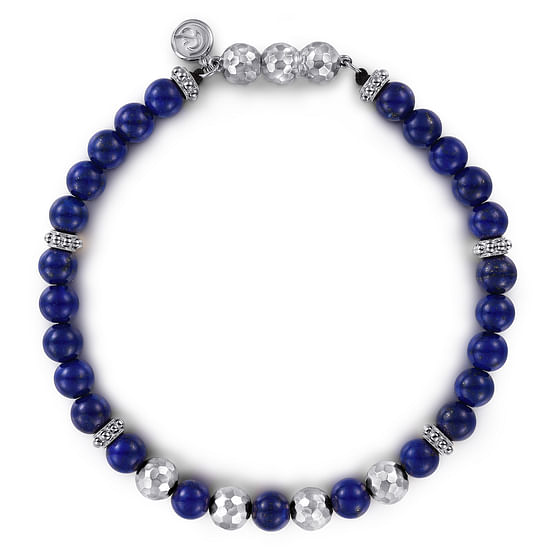 Gabriel - 925 Sterling Silver and 6mm Lapis Beaded Bracelet