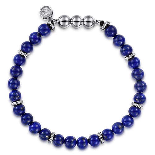 925 Sterling Silver and 6mm Lapis Beaded Bracelet