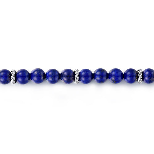 925 Sterling Silver and 6mm Lapis Beaded Bracelet