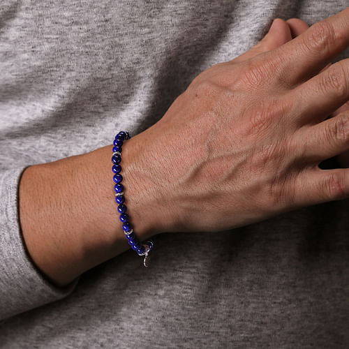 925 Sterling Silver and 6mm Lapis Beaded Bracelet