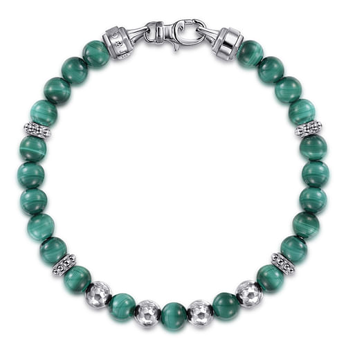 925 Sterling Silver and 6mm Malachite Beaded Bracelet