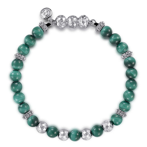 925 Sterling Silver and 6mm Malachite Beaded Bracelet