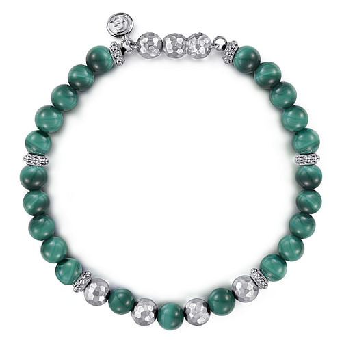 925 Sterling Silver and 6mm Malachite Beaded Bracelet