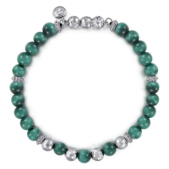 Gabriel - 925 Sterling Silver and 6mm Malachite Beaded Bracelet