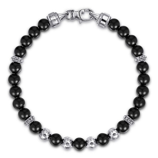 Gabriel - 925 Sterling Silver and 6mm Onyx Beaded Bracelet