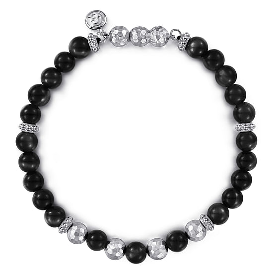 Gabriel - 925 Sterling Silver and 6mm Onyx Beaded Bracelet