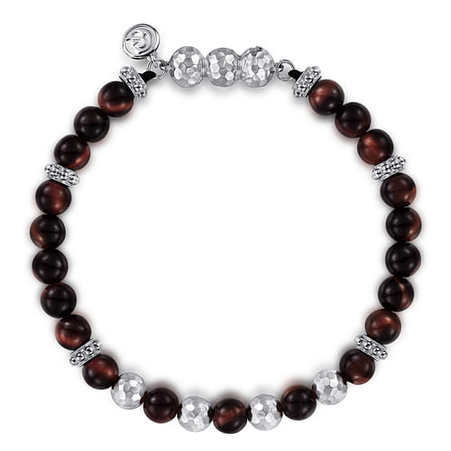 925 Sterling Silver and 6mm Tiger Eye Beaded Bracelet