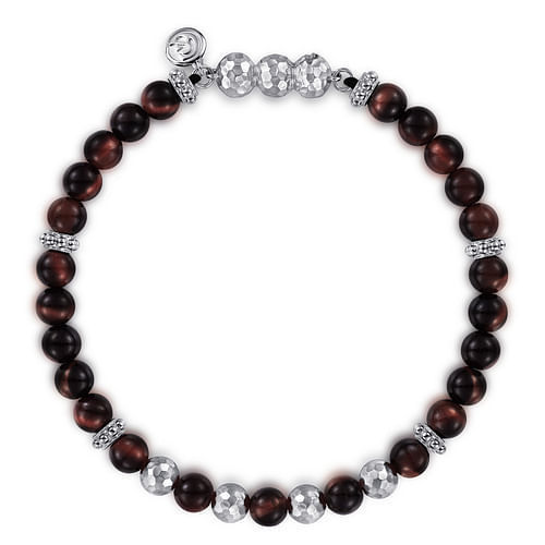 925 Sterling Silver and 6mm Tiger Eye Beaded Bracelet