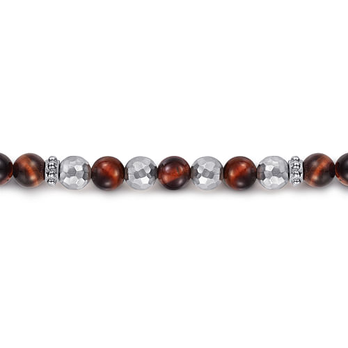 925 Sterling Silver and 6mm Tiger Eye Beaded Bracelet