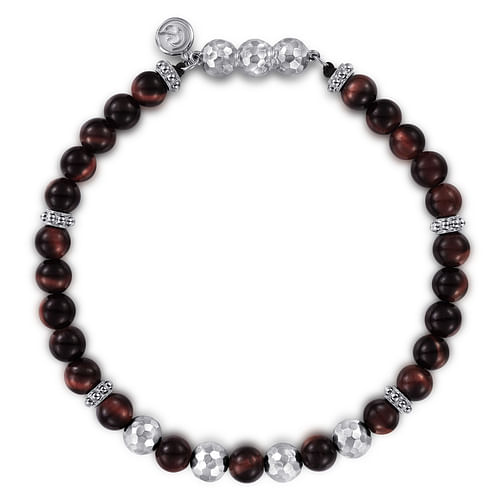 925 Sterling Silver and 6mm Tiger Eye Beaded Bracelet