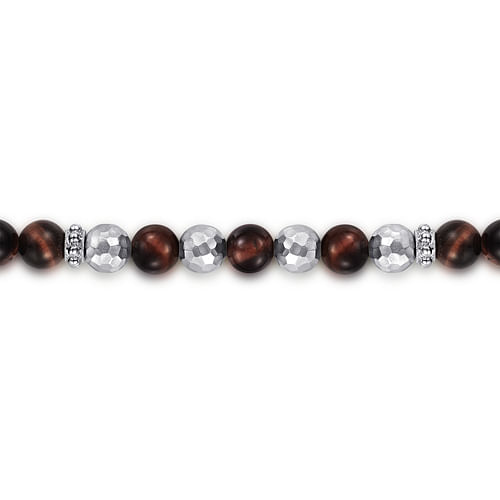 925 Sterling Silver and 6mm Tiger Eye Beaded Bracelet