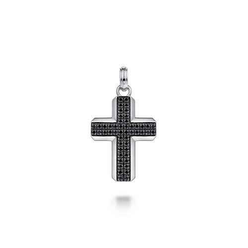 925 Sterling Silver and Black Spinel Cross Pendant