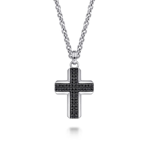 925 Sterling Silver and Black Spinel Cross Pendant