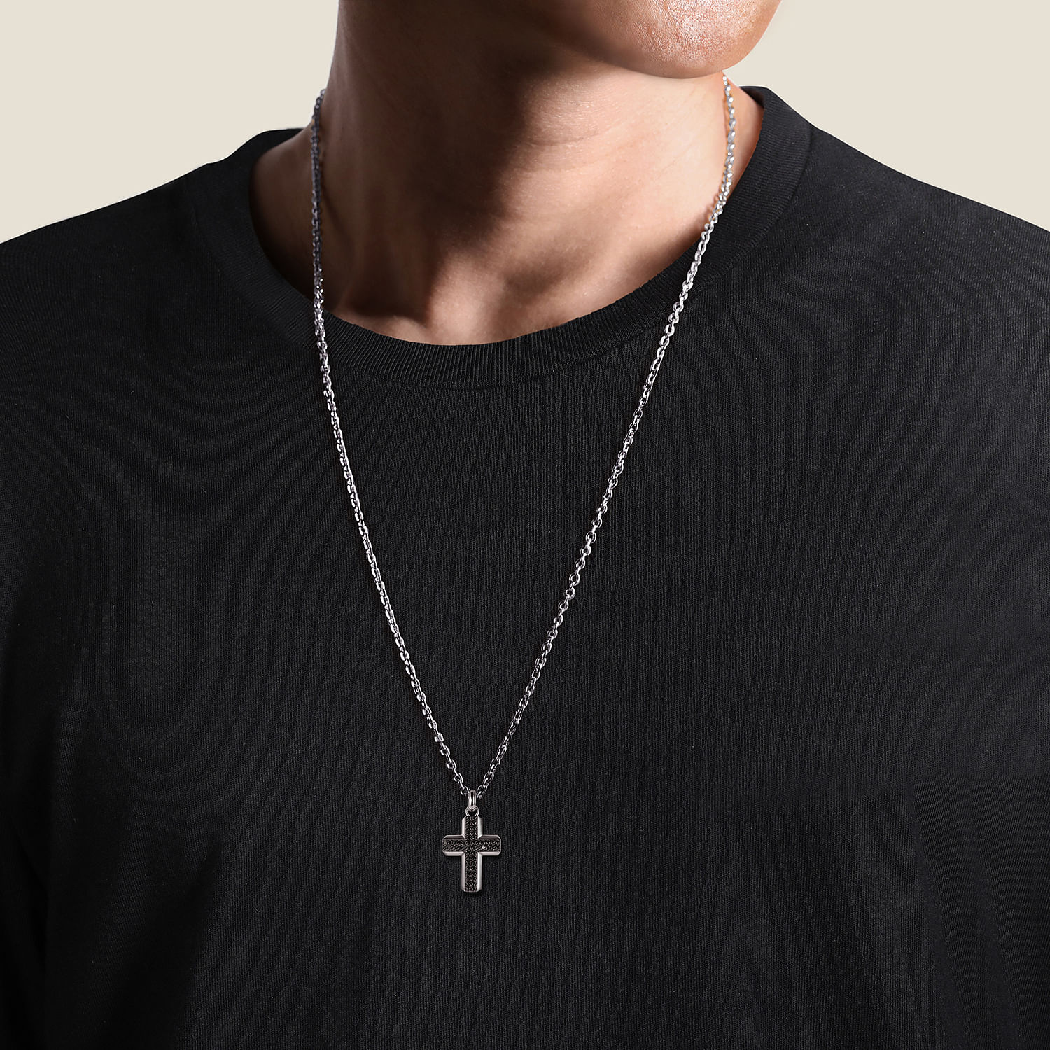 925 Sterling Silver and Black Spinel Cross Pendant