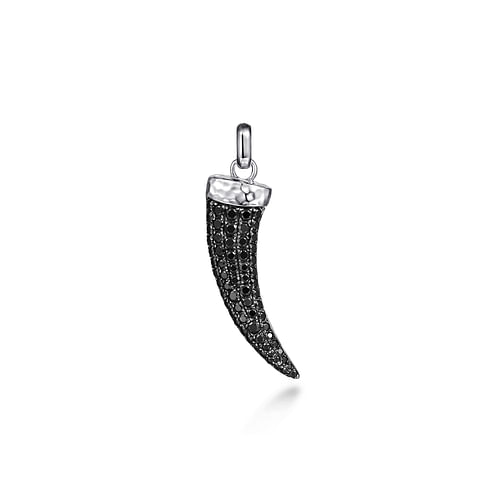 925 Sterling Silver and Black Spinel Horn Pendant