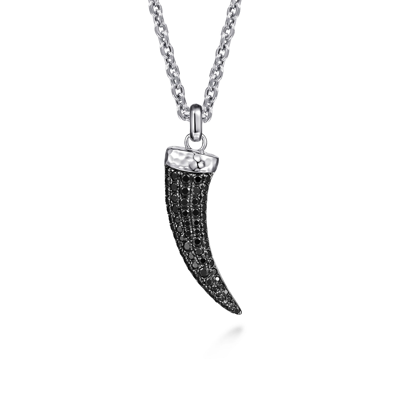 925 Sterling Silver and Black Spinel Horn Pendant