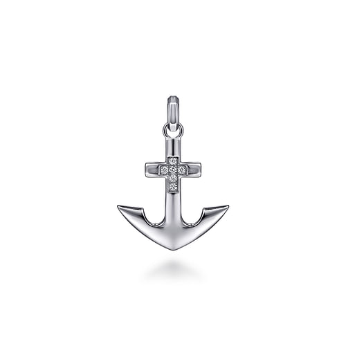 925 Sterling Silver and Diamond Anchor Pendant