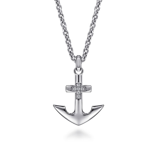 925 Sterling Silver and Diamond Anchor Pendant