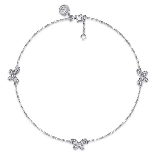 925 Sterling Silver and White Sapphire Butterfly Anklet