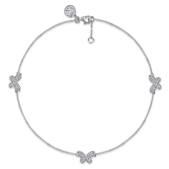 925 Sterling Silver and White Sapphire Butterfly Anklet