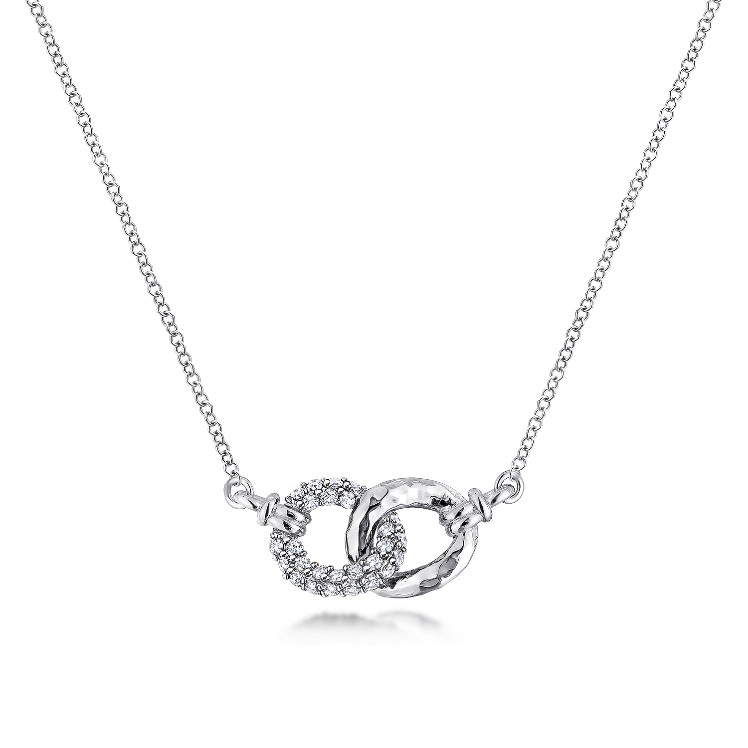 925 Sterling Silver and White Sapphire Interlocking Links Necklace