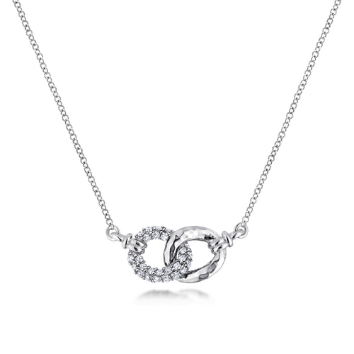 925 Sterling Silver and White Sapphire Interlocking Links Necklace