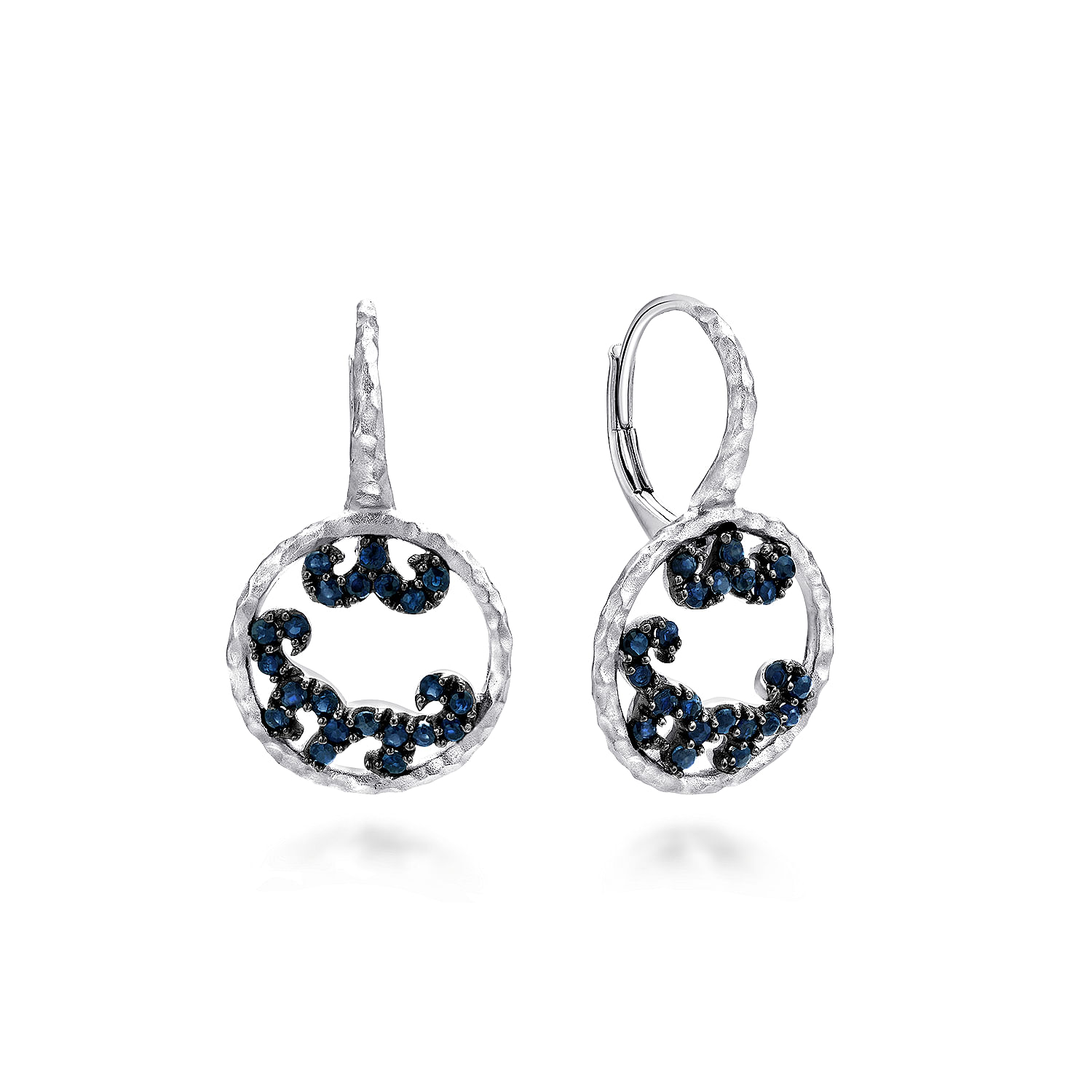 925 Sterling Silver with Black Rhodium Accent Circular Sapphire Earrings