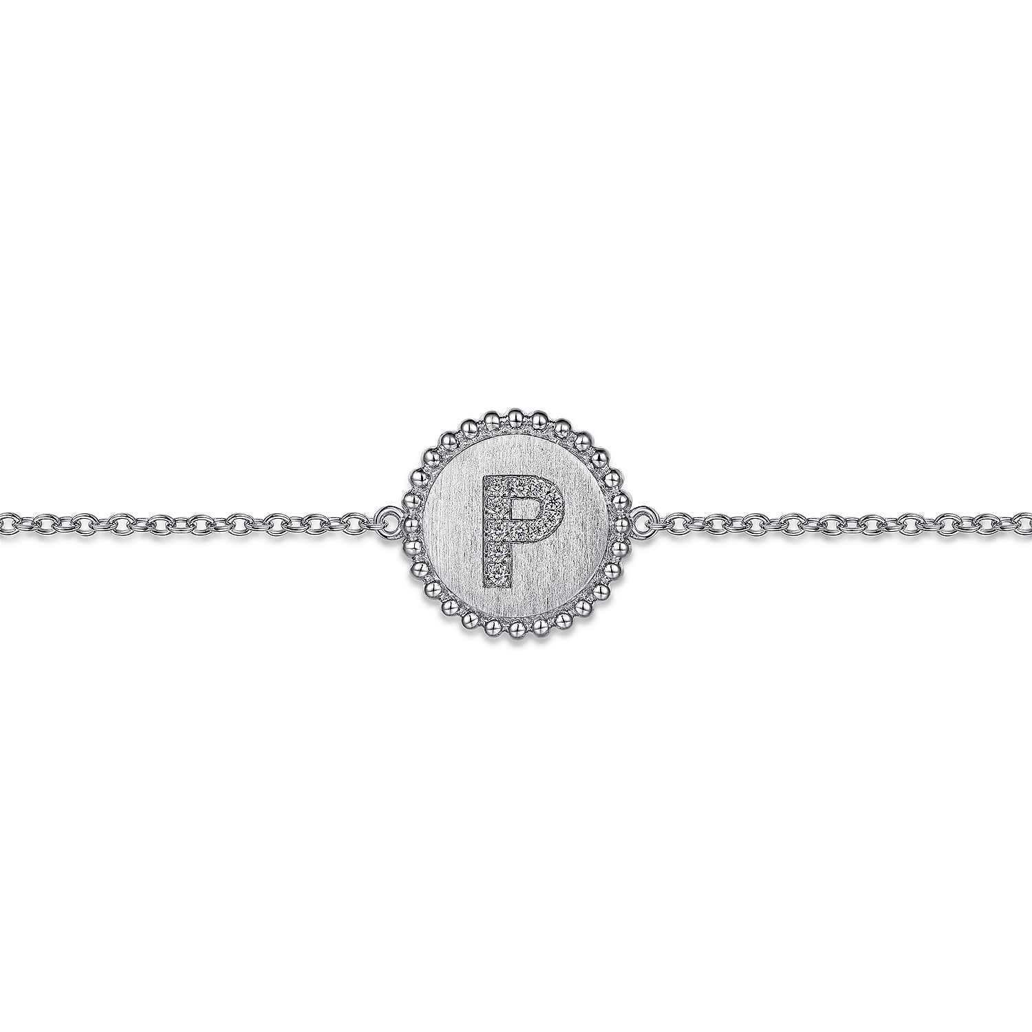 925 Sterling Sliver Diamond Bujukan Initial P Bracelet