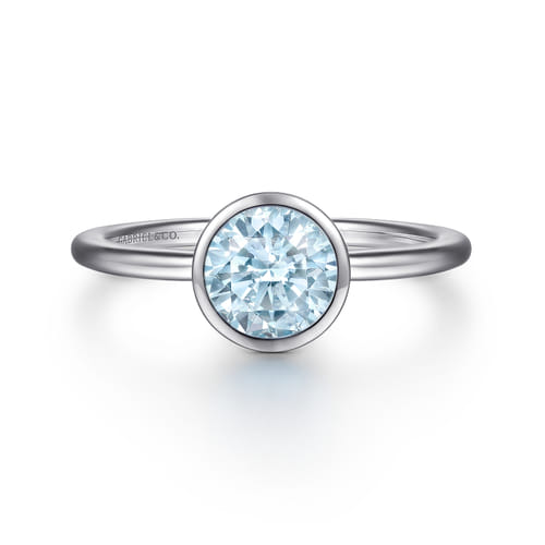 926 Sterling Silver Bezel Set Aquamarine Solitaire Promise Ring