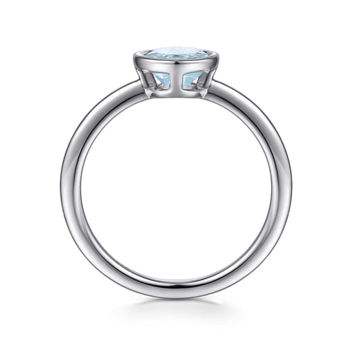 926 Sterling Silver Bezel Set Aquamarine Solitaire Promise Ring