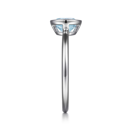 926 Sterling Silver Bezel Set Aquamarine Solitaire Promise Ring