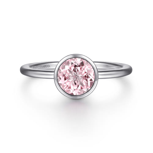 926 Sterling Silver Bezel Set Pink Cubic Zirconia Solitaire Promise Ring