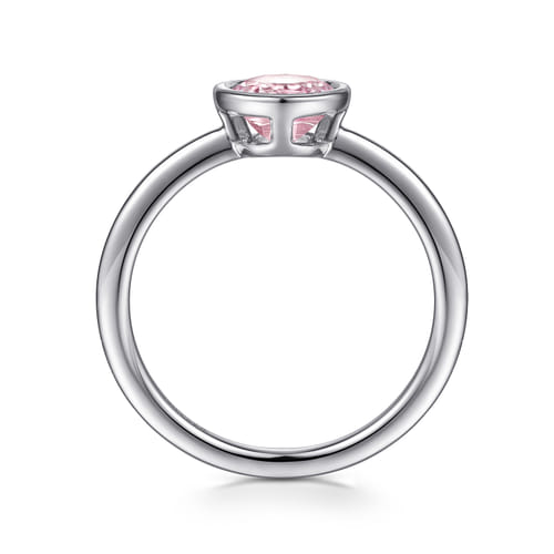 926 Sterling Silver Bezel Set Pink Cubic Zirconia Solitaire Promise Ring