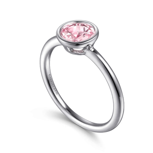 926 Sterling Silver Bezel Set Pink Cubic Zirconia Solitaire Promise Ring