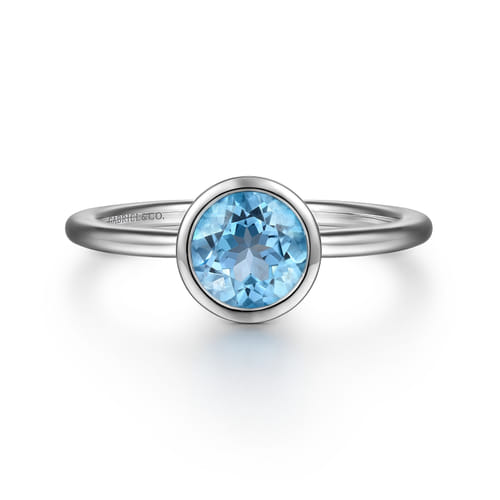 927 Sterling Silver Bezel Set Blue Topaz Solitaire Promise Ring